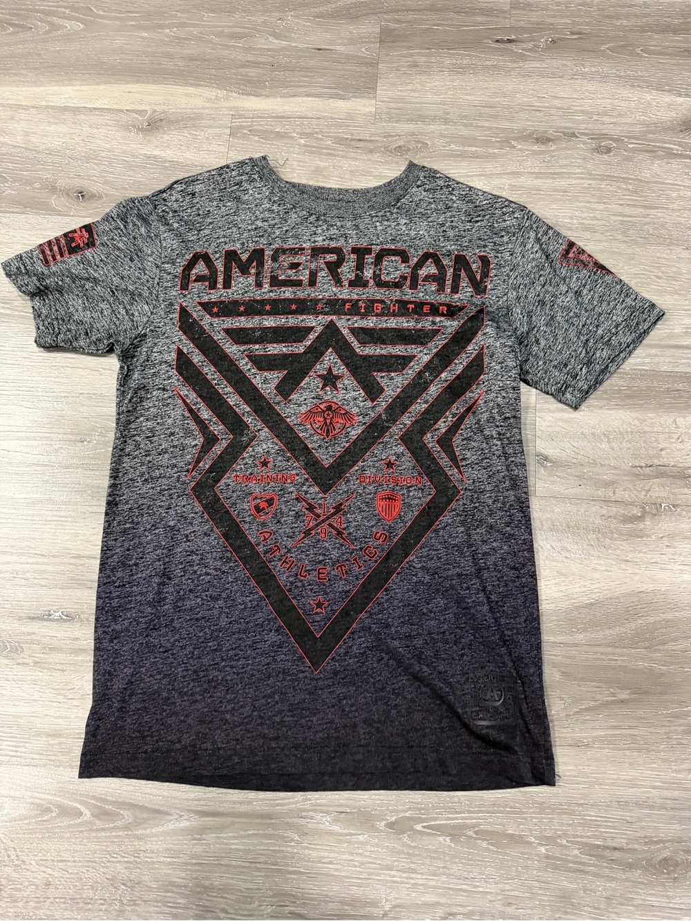 American Fighter Gray to Black Ombre Tee with Red Graphic